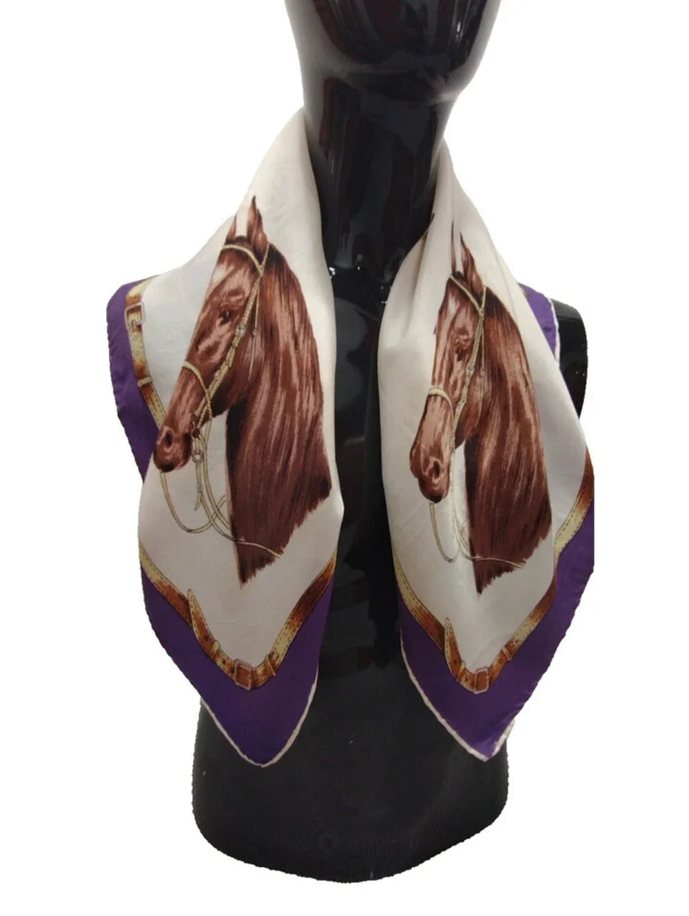Vintage 40s 5os Horses Satin Brown Scarf Mens Country Chic Ranchwear Horse Faces